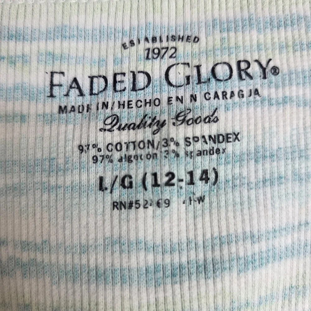 Faded Glory Tank Top‎ Girls Large 12-14 Blue Stripe Scoop Neck Sleeveless Shirt